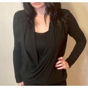 Black Pullover Top w/ Sheer Long Sleeves